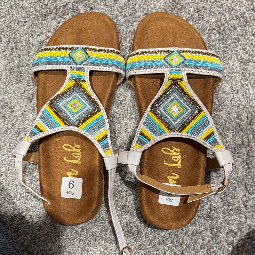 Vibrant Beaded Sandals with Yellow and Blue Accents